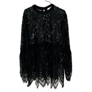 Umgee Top sz M Lace Sheer Bell Sleeve Black Wimsigoth Romantic Victorian Goth